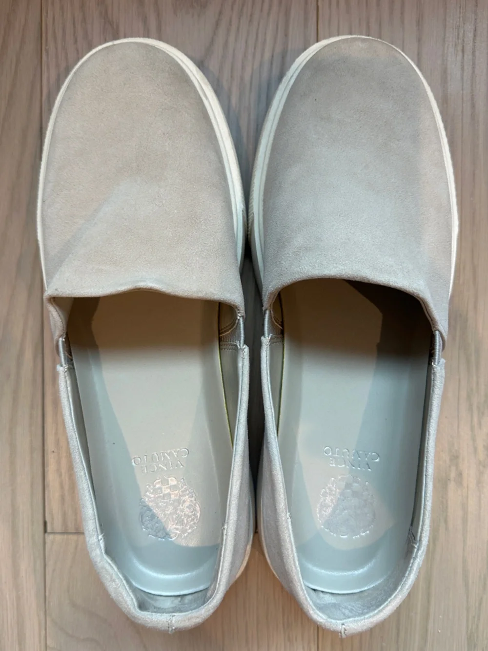 Vince Camuto Suede Leather Beige Slip-On Platform Sneakers